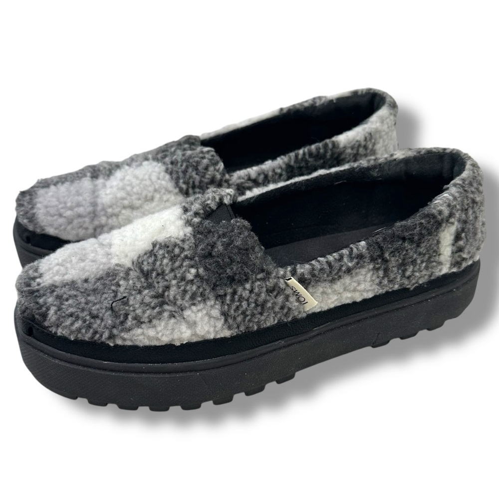Toms Women's Black & Gray Sherpa Slip-On Loafers Size 7